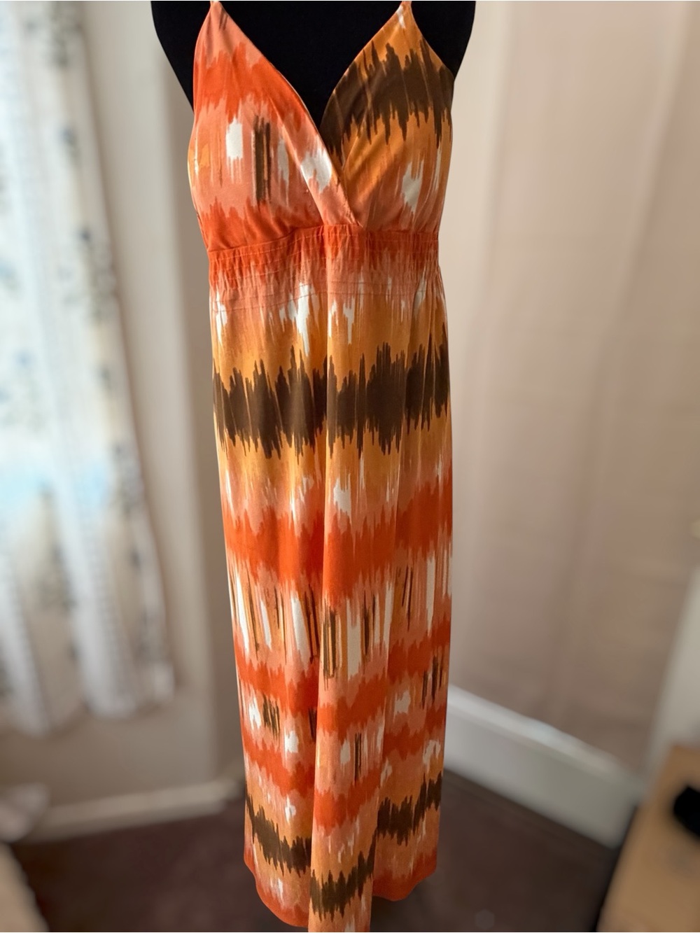 Jamie Nicole Women's Orange Multi-Color Maxi Dress - Sleeveless V-Neck